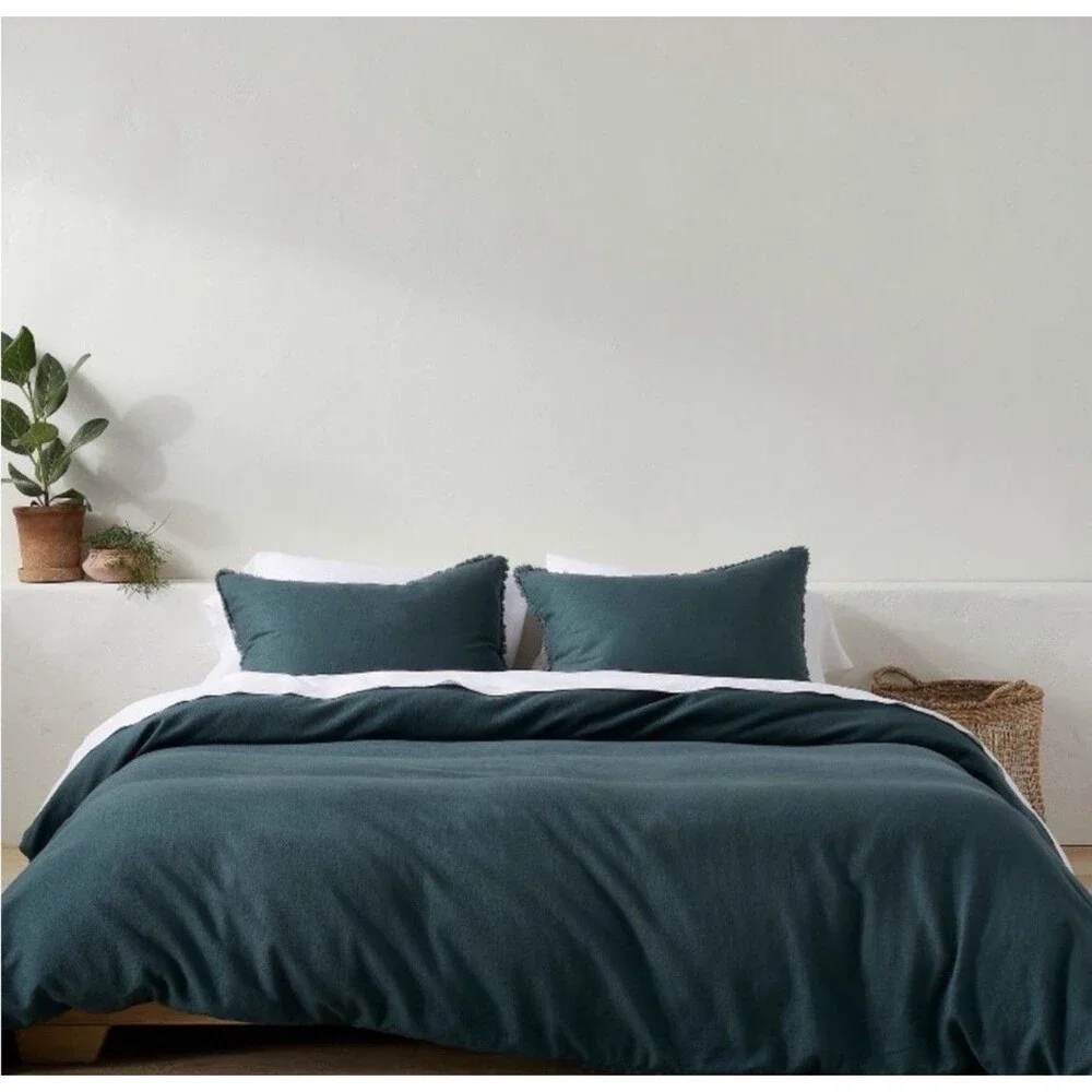 Full/Queen Heavyweight Linen Blend Duvet Cover & Sham Set Dark Teal - Casaluna